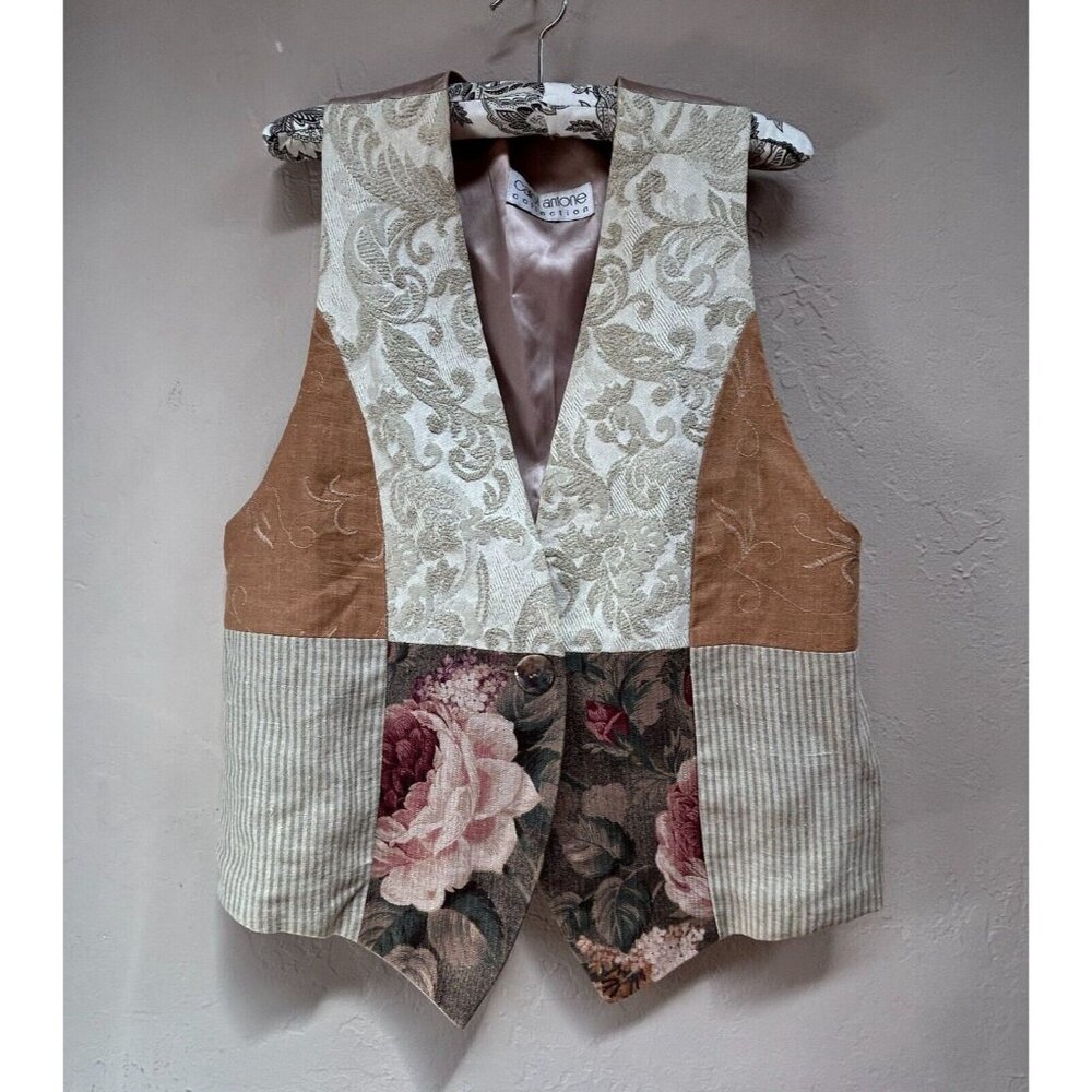 Vintage Carol Antone Collection One-Button Patchwork Vest Medium Floral Artsy
